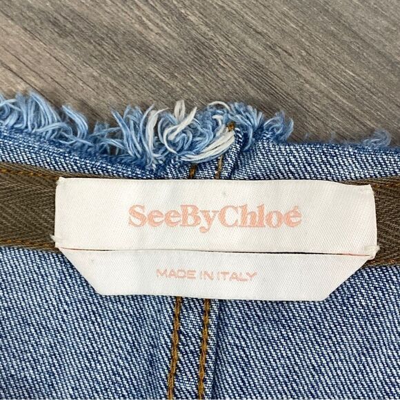 See By Chloe Denim Skirt Side Pleat Raw Edge Blue 28 6 - Picture 11 of 13
